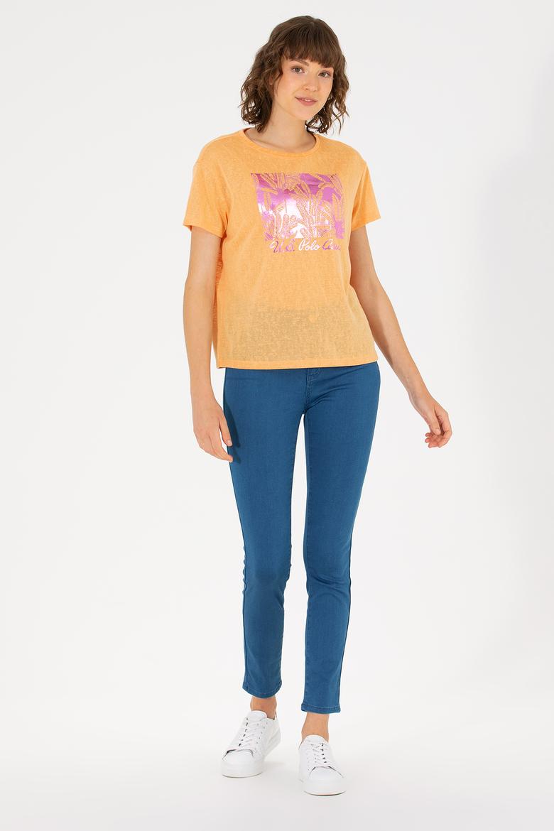 Kadın Turuncu Bisiklet Yaka Tişört - 50263162006