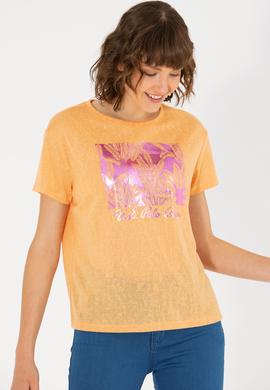 Kadın Turuncu Bisiklet Yaka Tişört - 50263162006