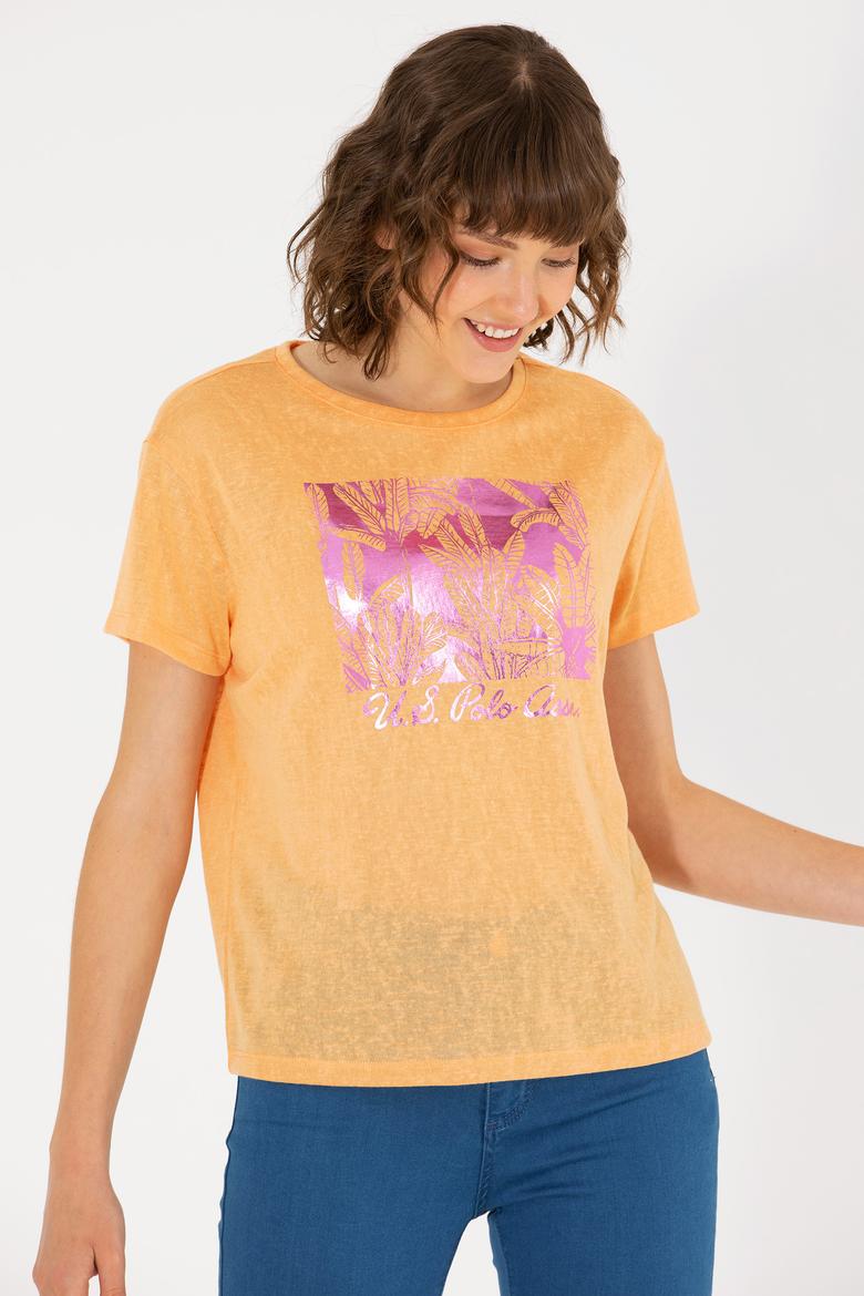 Kadın Turuncu Bisiklet Yaka Tişört - 50263162006