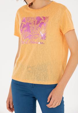 Kadın Turuncu Bisiklet Yaka Tişört - 50263162006