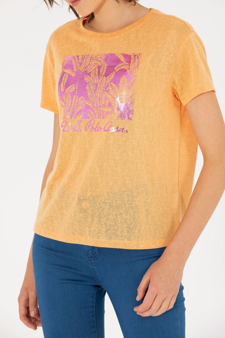 Kadın Turuncu Bisiklet Yaka Tişört - 50263162006