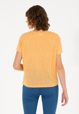 Kadın Turuncu Bisiklet Yaka Tişört - 50263162006