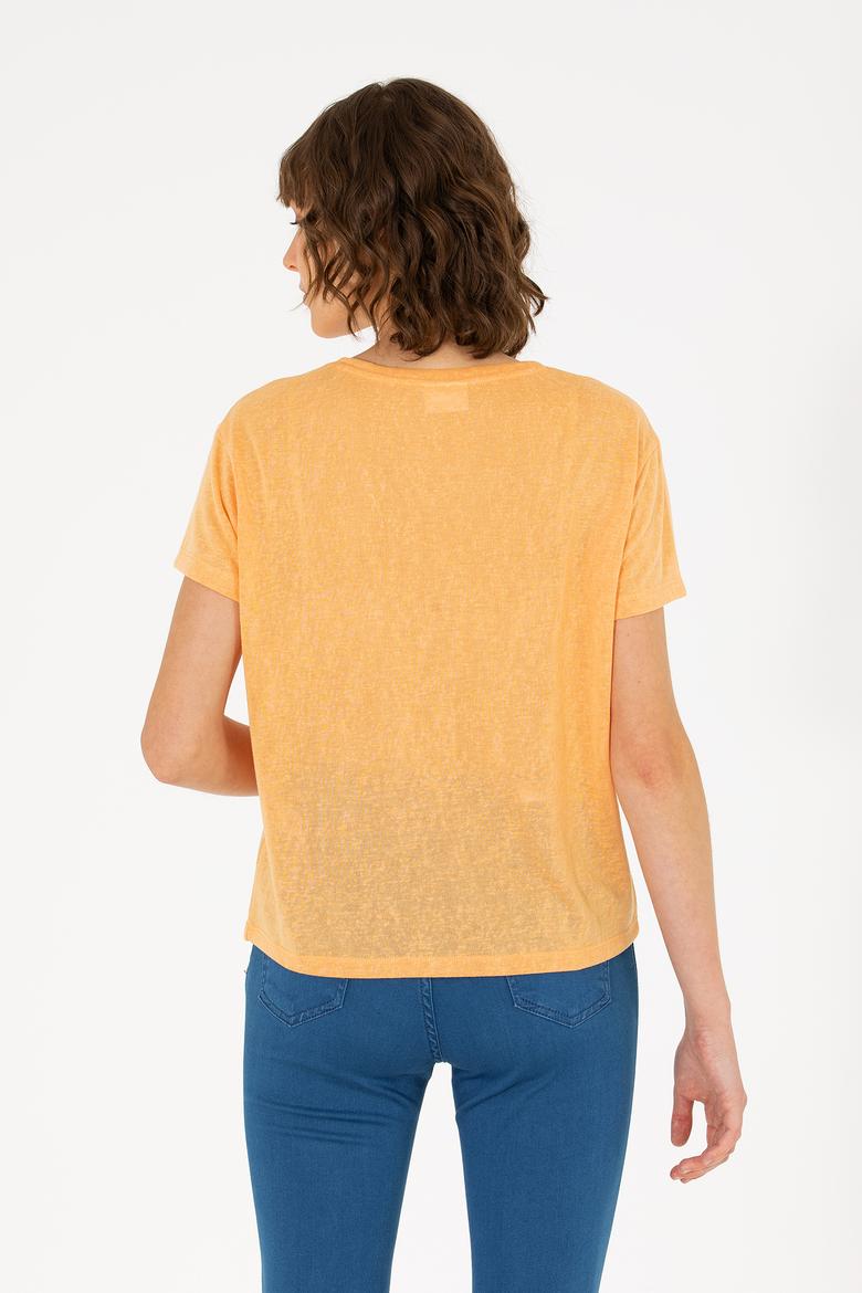 Kadın Turuncu Bisiklet Yaka Tişört - 50263162006