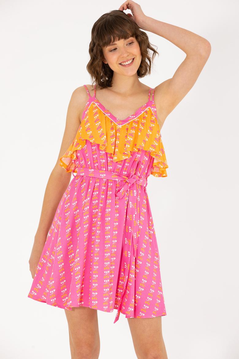 Kadın Fuşya Mini Boy Dokuma Elbise - 50262472006