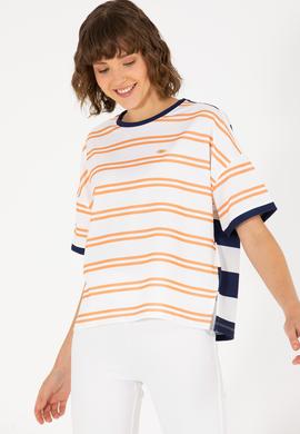 Kadın Kiremit Bisiklet Yaka Tişört - 50262482014