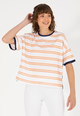 Kadın Kiremit Bisiklet Yaka Tişört - 50262482014