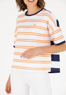 Kadın Kiremit Bisiklet Yaka Tişört - 50262482014