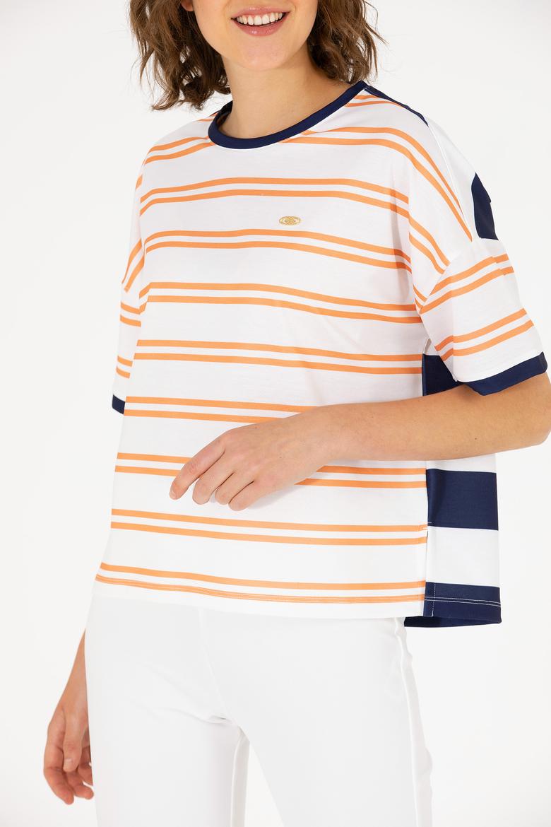 Kadın Kiremit Bisiklet Yaka Tişört - 50262482014