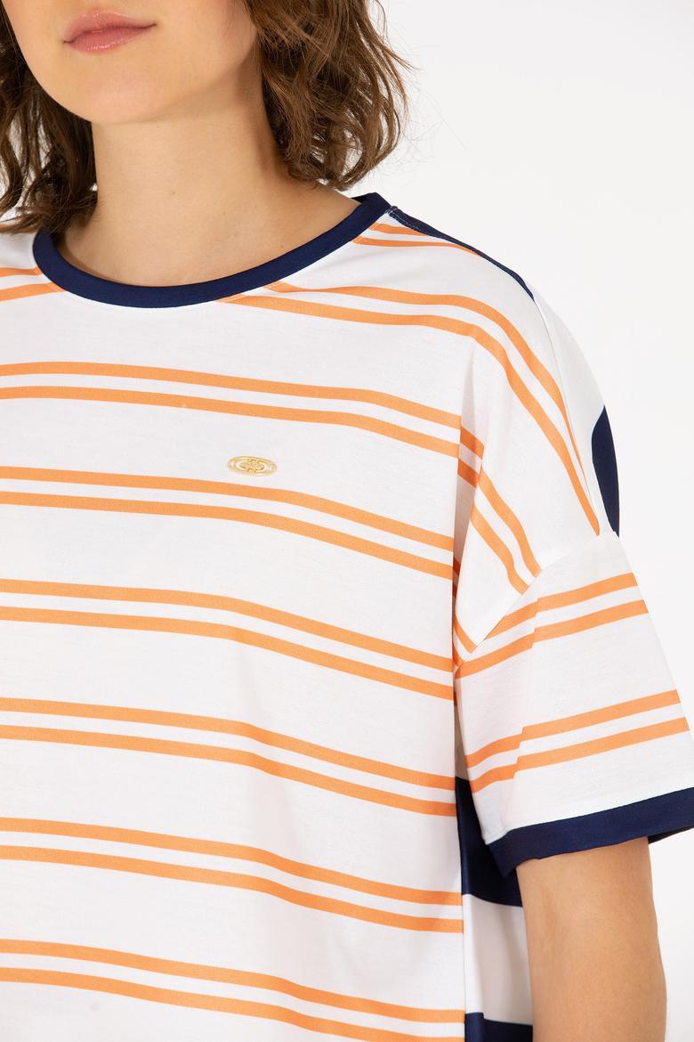 Kadın Kiremit Bisiklet Yaka Tişört - 50262482014