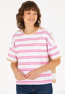 Kadın Pembe Bisiklet Yaka Tişört - 50262482021