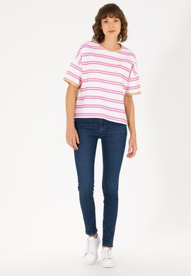 Kadın Pembe Bisiklet Yaka Tişört - 50262482021