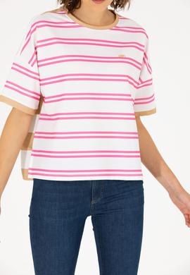 Kadın Pembe Bisiklet Yaka Tişört - 50262482021