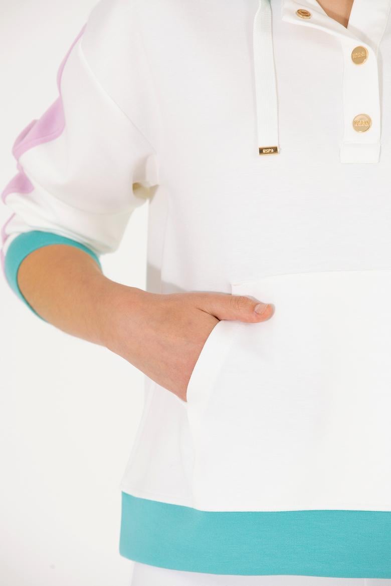 Kadın Krem Kapüşonlu Sweatshirt - 50262543006