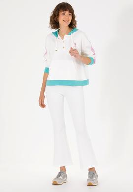 Kadın Krem Kapüşonlu Sweatshirt - 50262543006