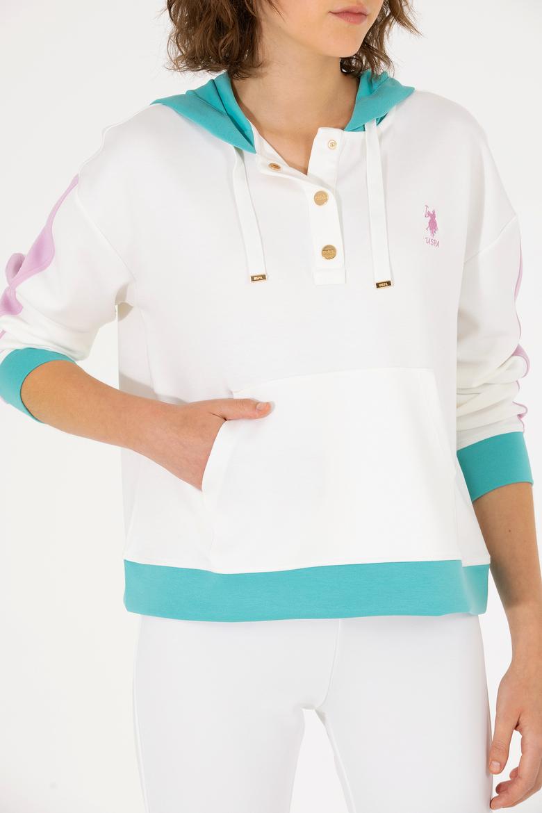 Kadın Krem Kapüşonlu Sweatshirt - 50262543006