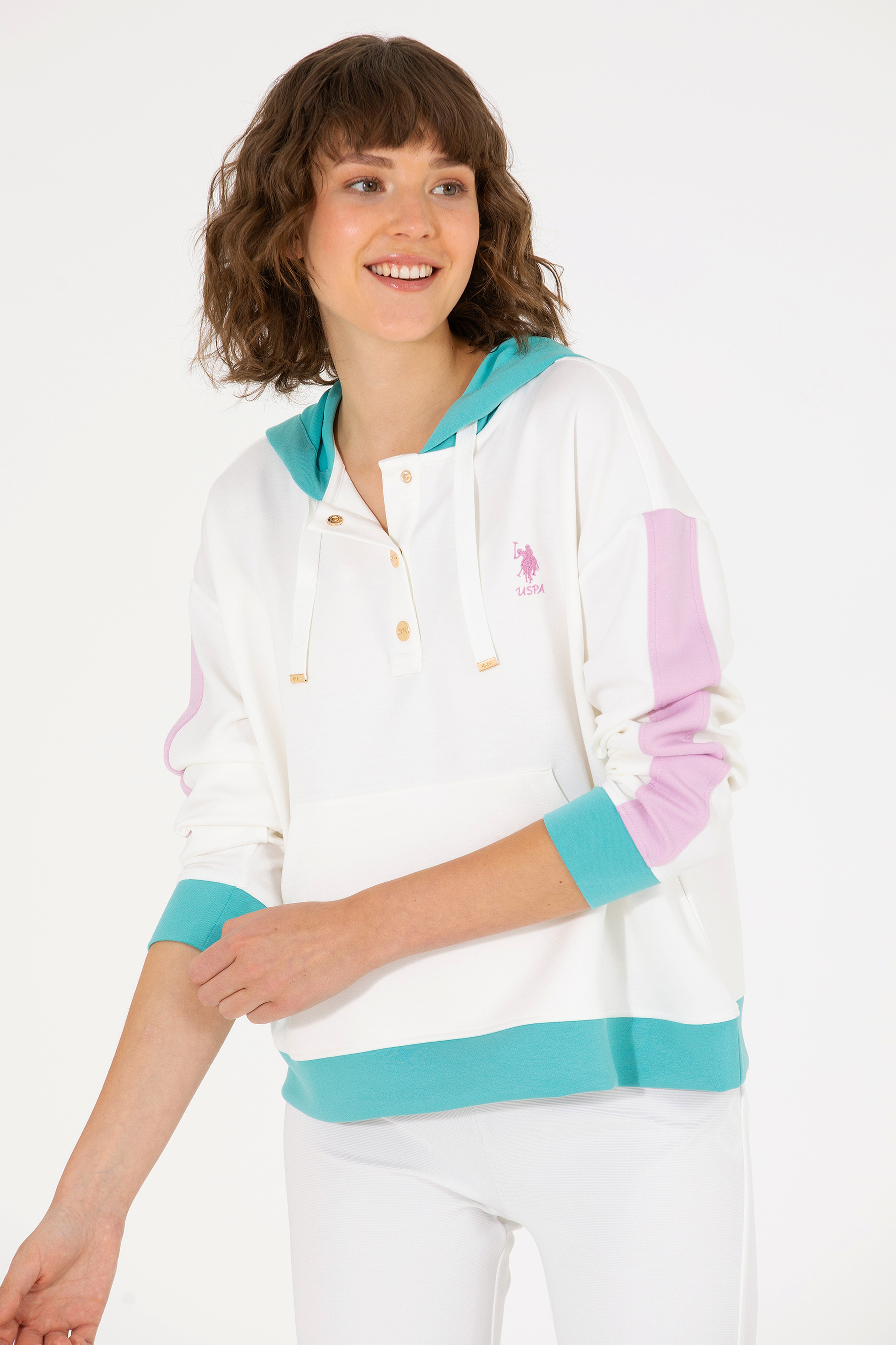 Kadın Krem Kapüşonlu Sweatshirt