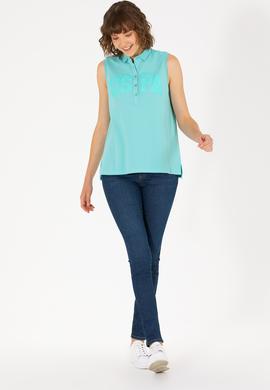Kadın Mint Kolsuz Polo Yaka Tişört - 50262966006