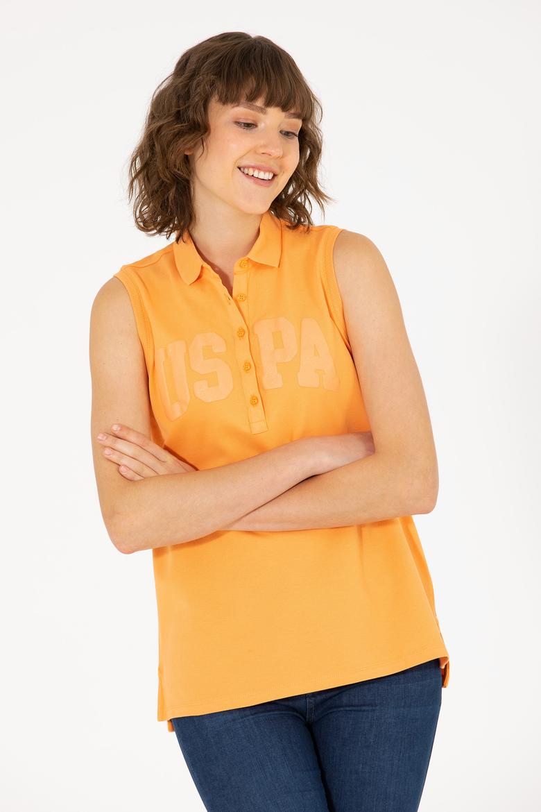 Kadın Turuncu Kolsuz Polo Yaka Tişört - 50262966019