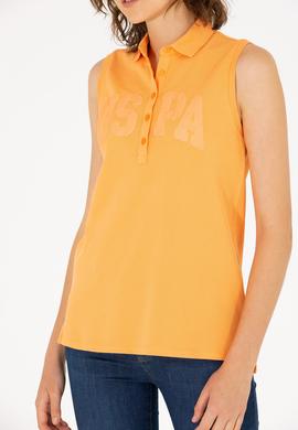 Kadın Turuncu Kolsuz Polo Yaka Tişört - 50262966019