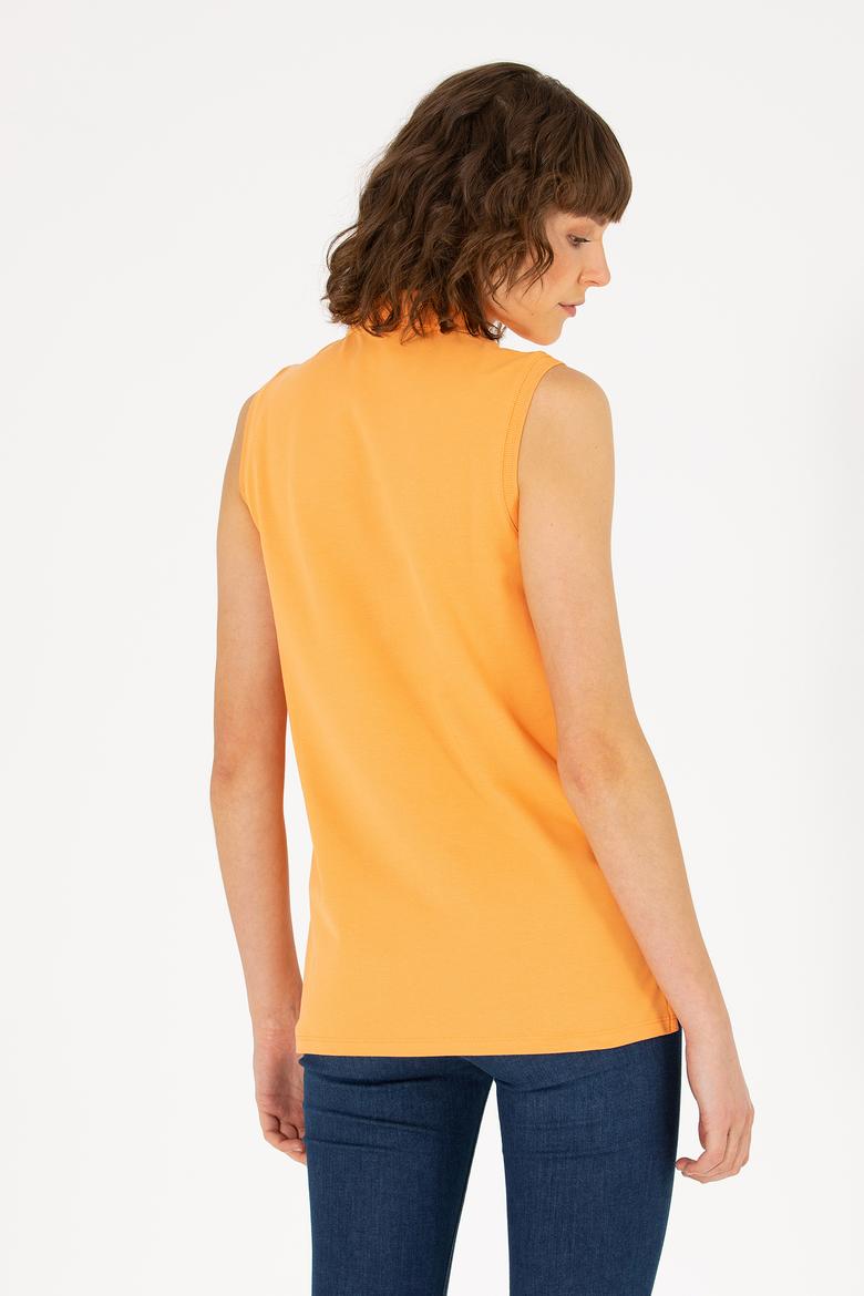 Kadın Turuncu Kolsuz Polo Yaka Tişört - 50262966019