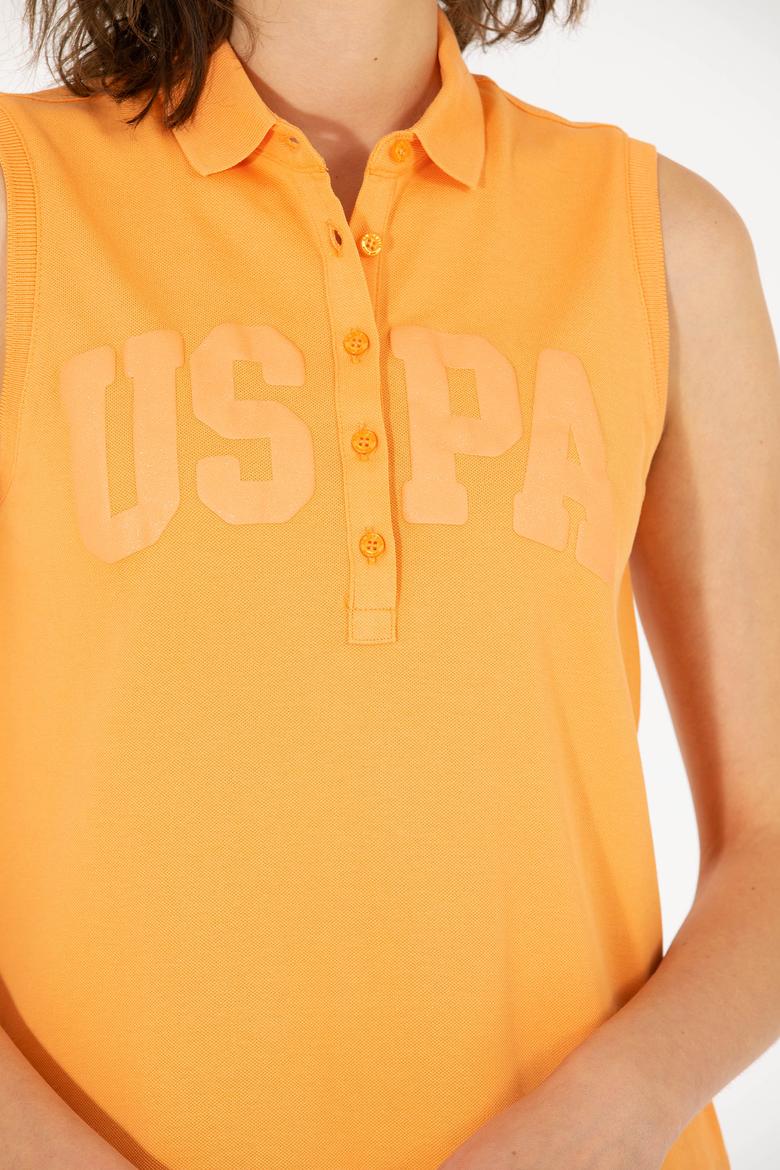 Kadın Turuncu Kolsuz Polo Yaka Tişört - 50262966019
