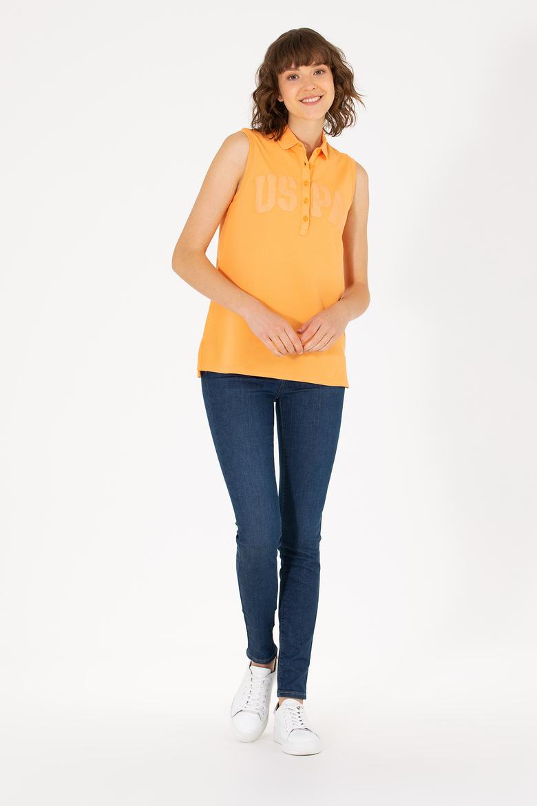 Kadın Turuncu Kolsuz Polo Yaka Tişört - 50262966019