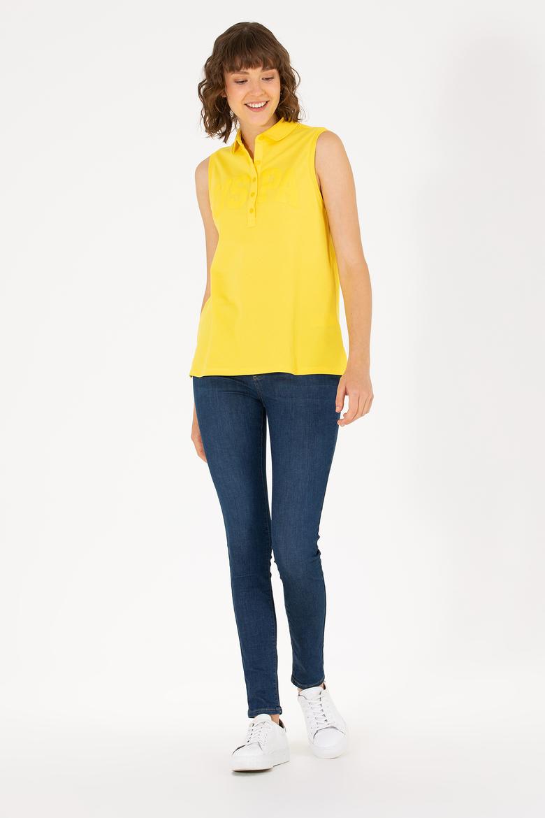 Kadın Sarı Kolsuz Polo Yaka Tişört - 50262966028