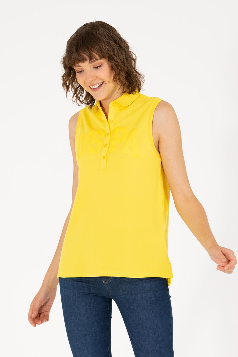 Kadın Sarı Kolsuz Polo Yaka Tişört - 50262966028