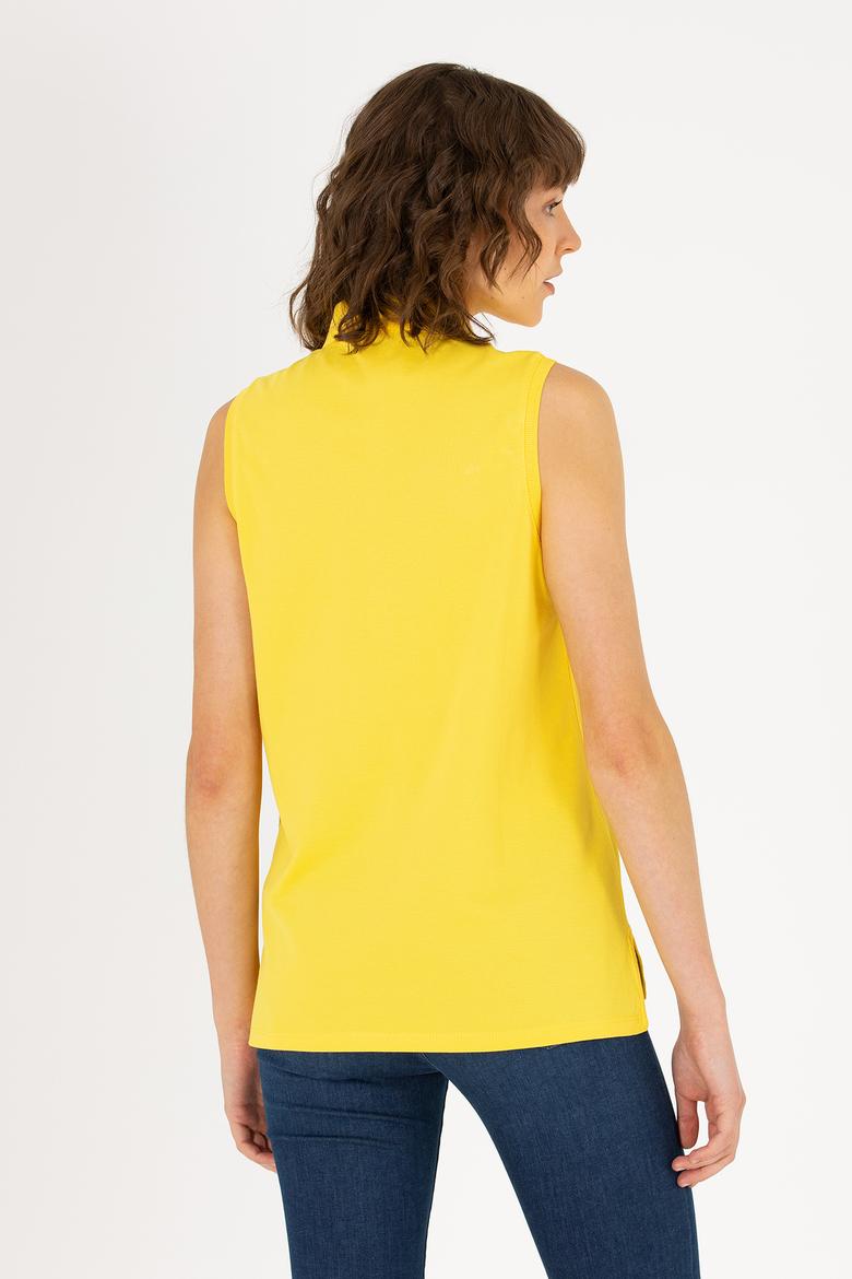 Kadın Sarı Kolsuz Polo Yaka Tişört - 50262966028