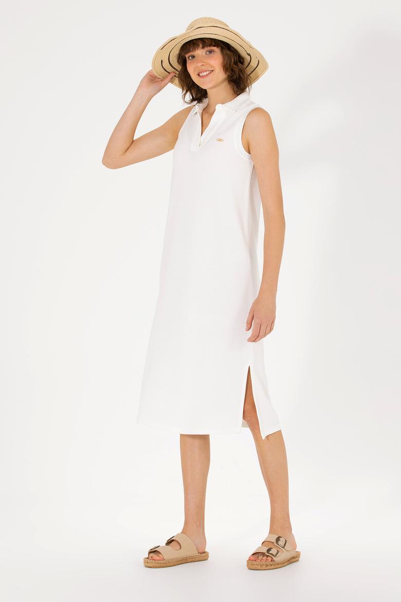 Kadın Ekru Polo Yaka Örme Elbise - 50263593059