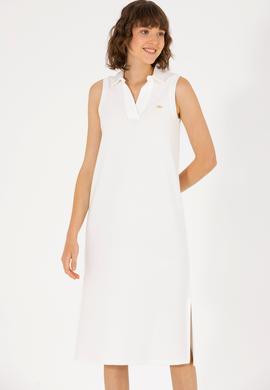 Kadın Ekru Polo Yaka Örme Elbise - 50263593059