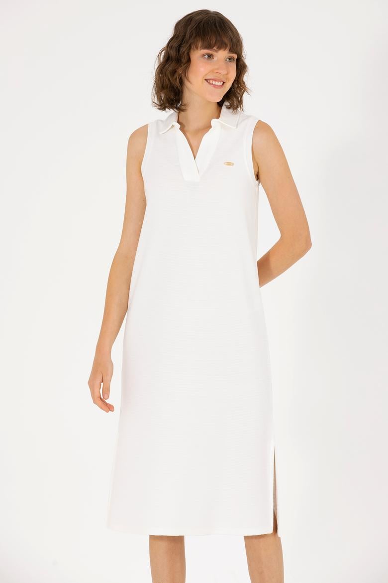 Kadın Ekru Polo Yaka Örme Elbise - 50263593059