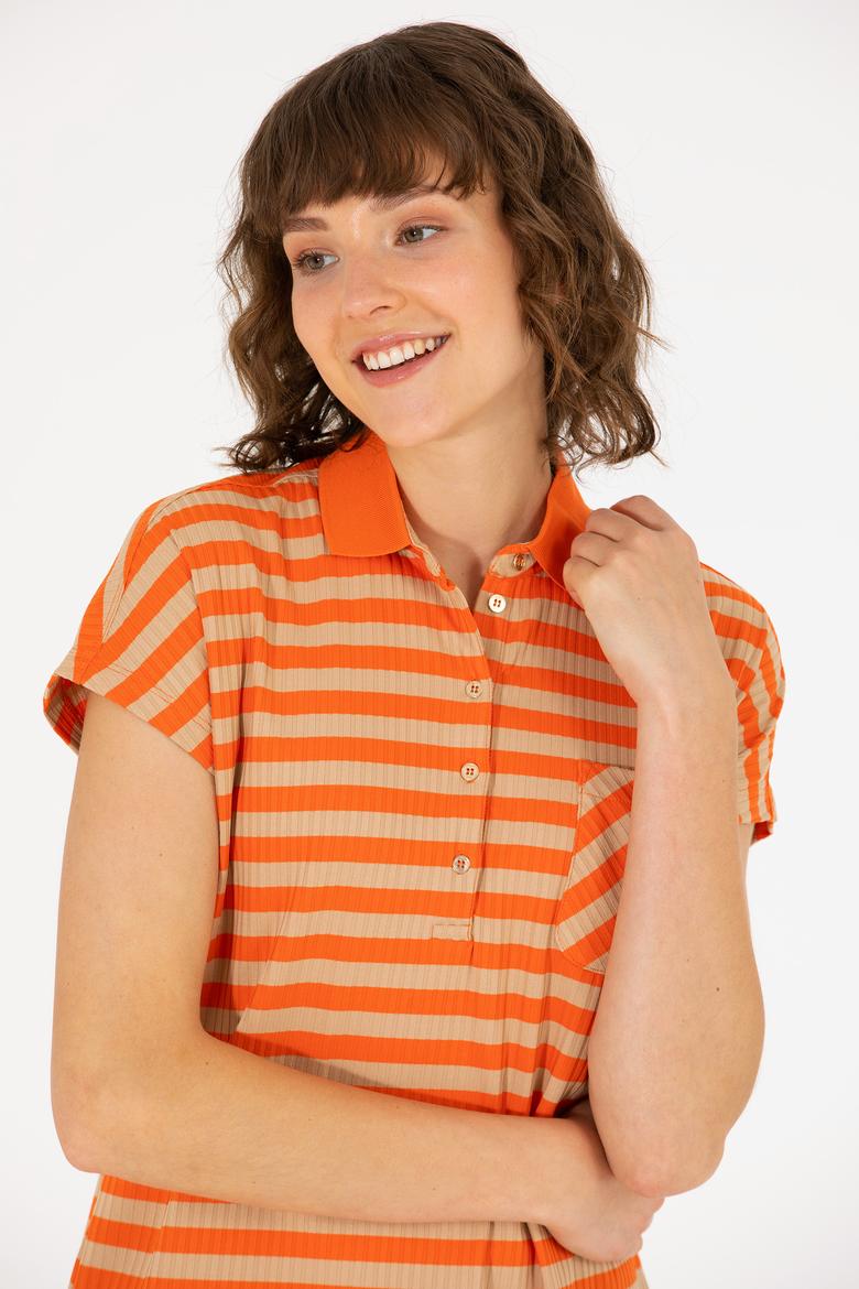 Kadın Kiremit Polo Yaka Tişört - 50263949019