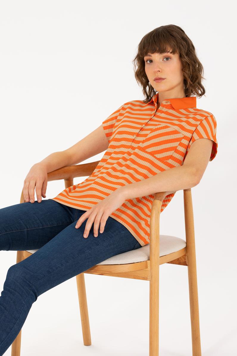 Kadın Kiremit Polo Yaka Tişört