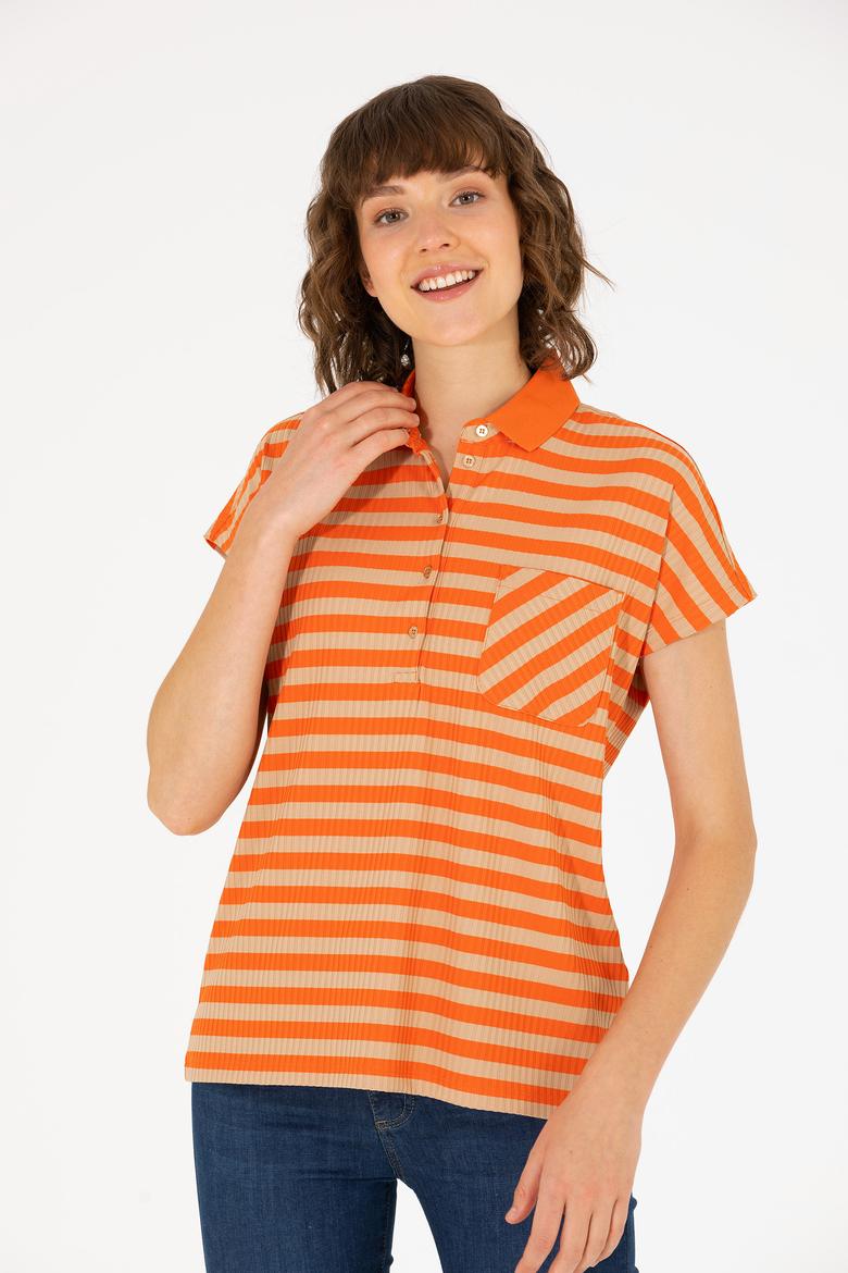 Kadın Kiremit Polo Yaka Tişört - 50263949019