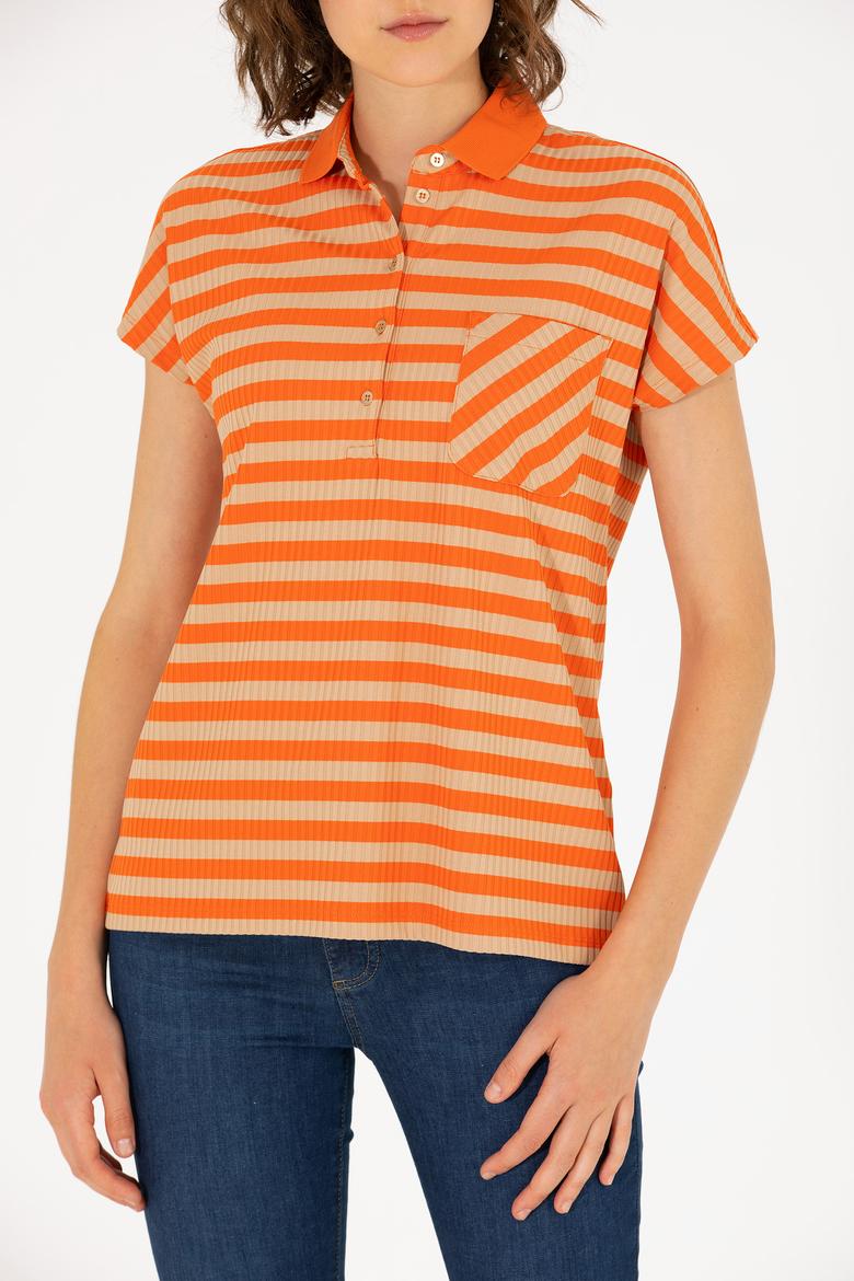 Kadın Kiremit Polo Yaka Tişört - 50263949019