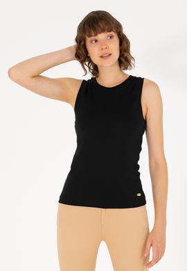 Kadın Siyah Bisiklet Yaka Kolsuz Basic Tişört - 50264964032