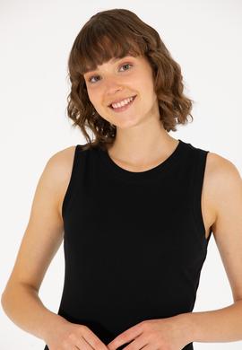 Kadın Siyah Bisiklet Yaka Kolsuz Basic Tişört - 50264964032