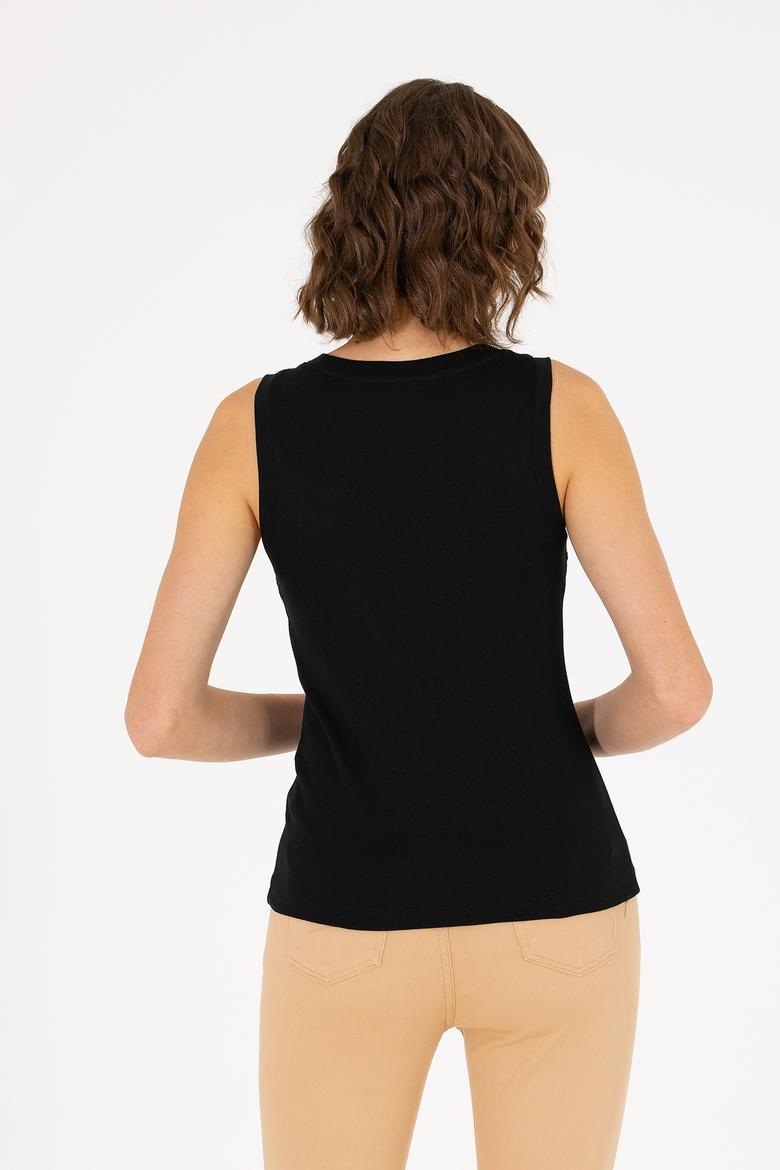 Kadın Siyah Bisiklet Yaka Kolsuz Basic Tişört - 50264964032