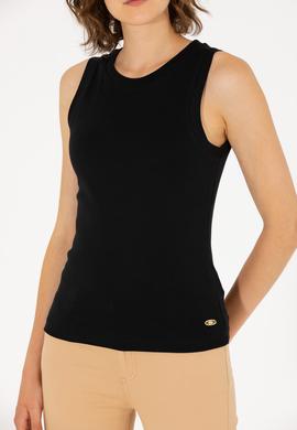 Kadın Siyah Bisiklet Yaka Kolsuz Basic Tişört - 50264964032