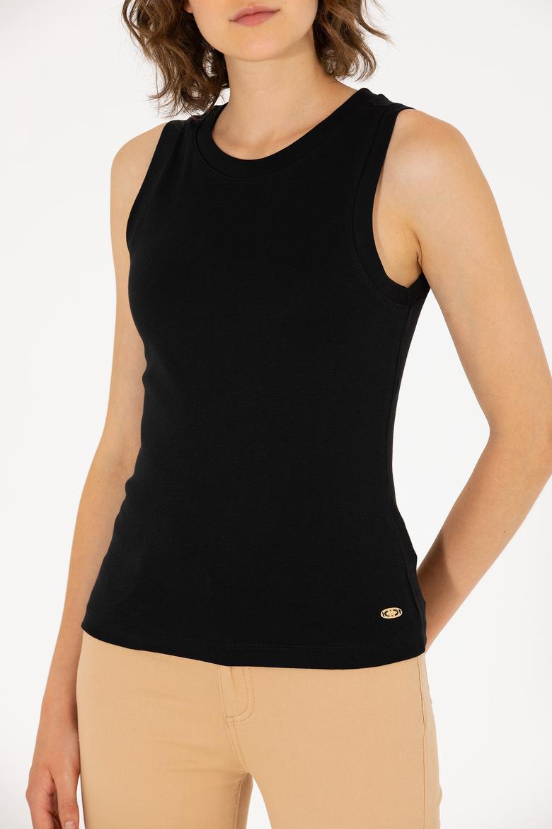 Kadın Siyah Bisiklet Yaka Kolsuz Basic Tişört - 50264964032