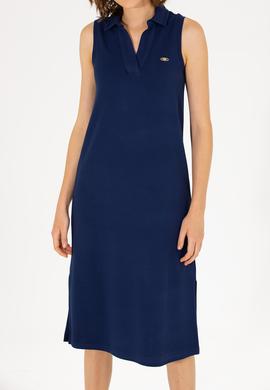 Kadın Lacivert Polo Yaka Örme Elbise - 50263593051