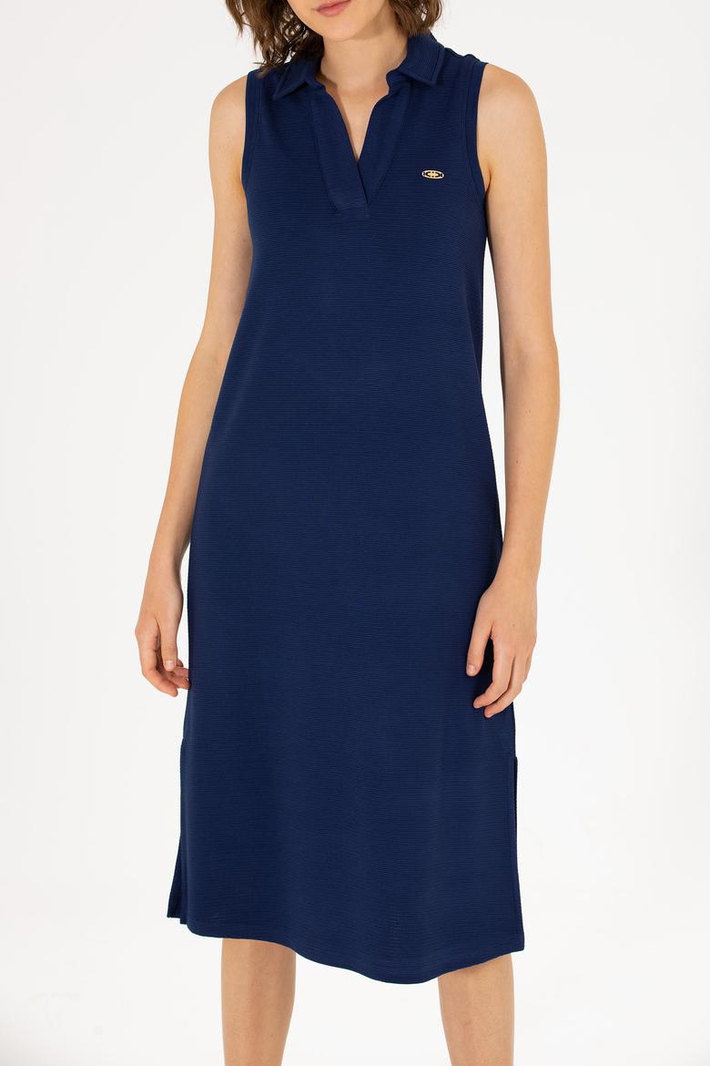 Kadın Lacivert Polo Yaka Örme Elbise - 50263593051