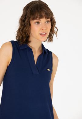 Kadın Lacivert Polo Yaka Örme Elbise - 50263593051