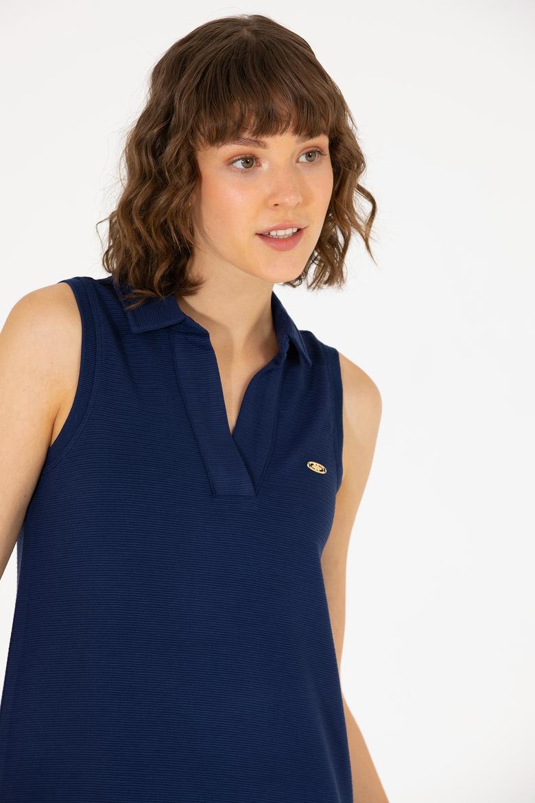 Kadın Lacivert Polo Yaka Örme Elbise - 50263593051