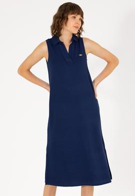 Kadın Lacivert Polo Yaka Örme Elbise - 50263593051