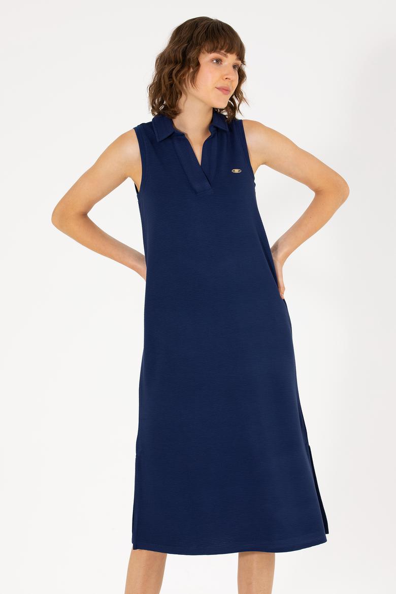 Kadın Lacivert Polo Yaka Örme Elbise - 50263593051