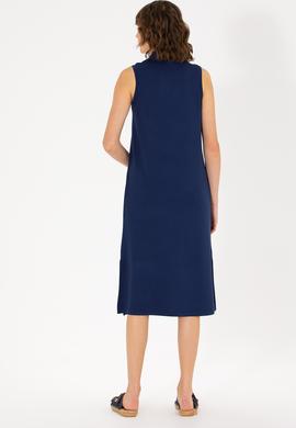 Kadın Lacivert Polo Yaka Örme Elbise - 50263593051