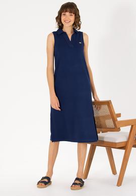 Kadın Lacivert Polo Yaka Örme Elbise - 50263593051