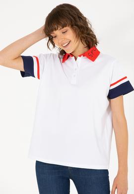 Kadın Beyaz Polo Yaka Tişört - 50263966022